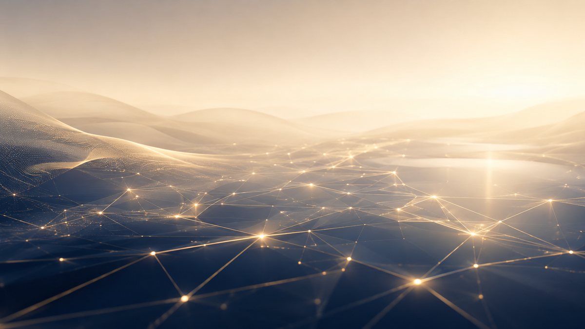 Commercial resilience signal network across an illuminated business terrain