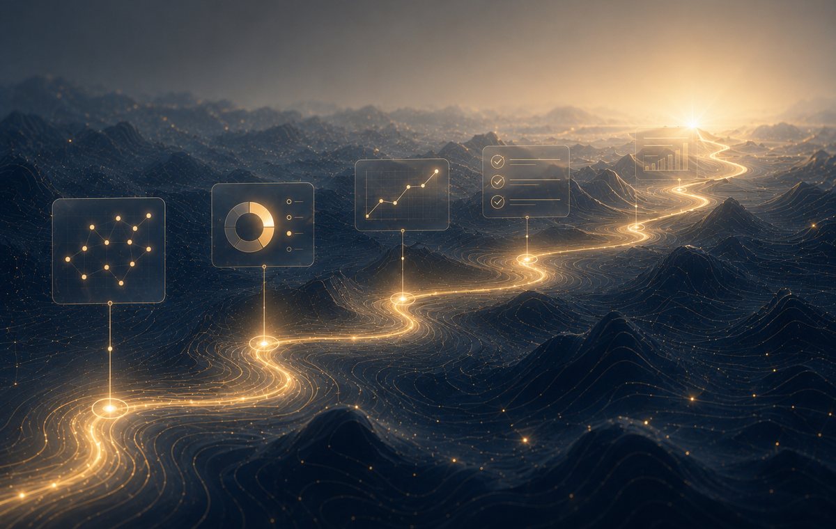 Revenue recovery pathway across an illuminated strategic terrain