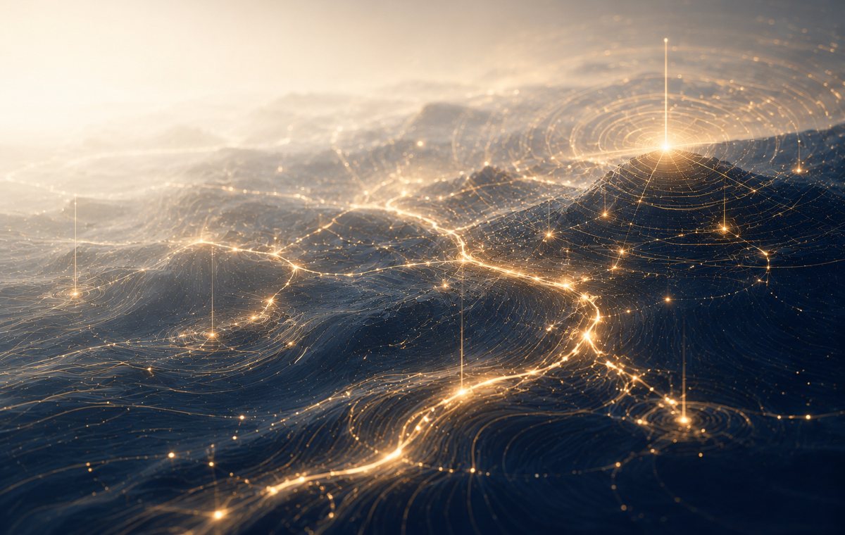 Executive roadmap visual across illuminated terrain