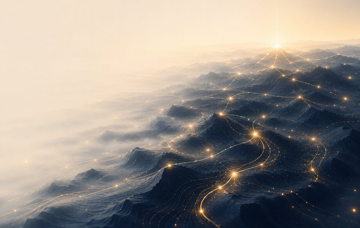 Networked business terrain showing hidden visibility signals